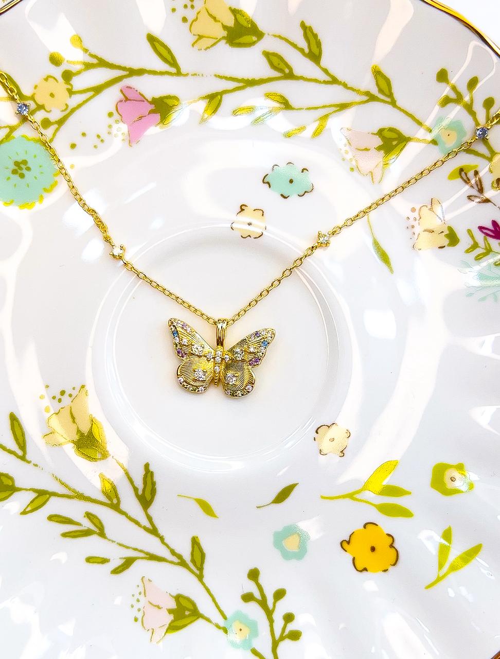 "Monarch" 18K Gold Plated Studded Butterfly Necklace