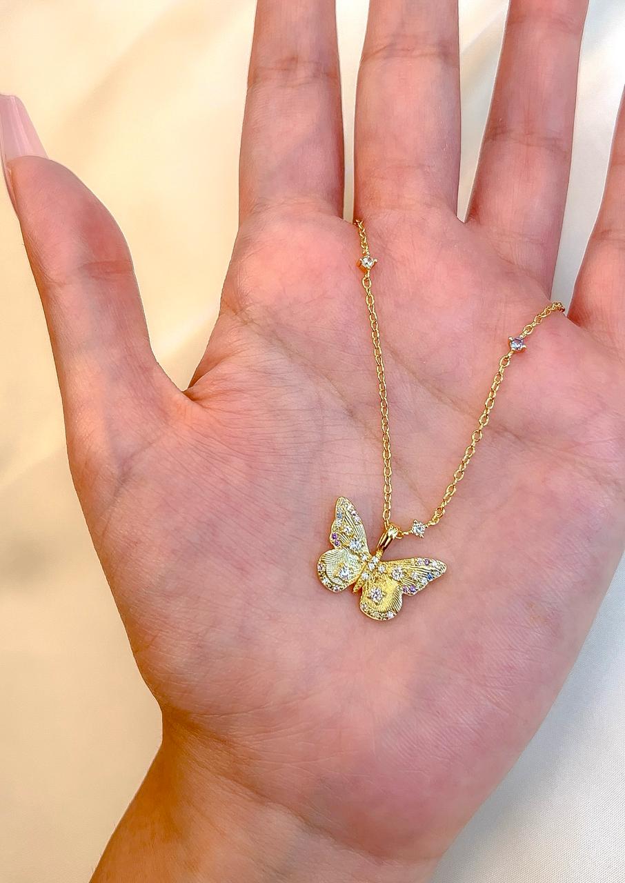 "Monarch" 18K Gold Plated Studded Butterfly Necklace